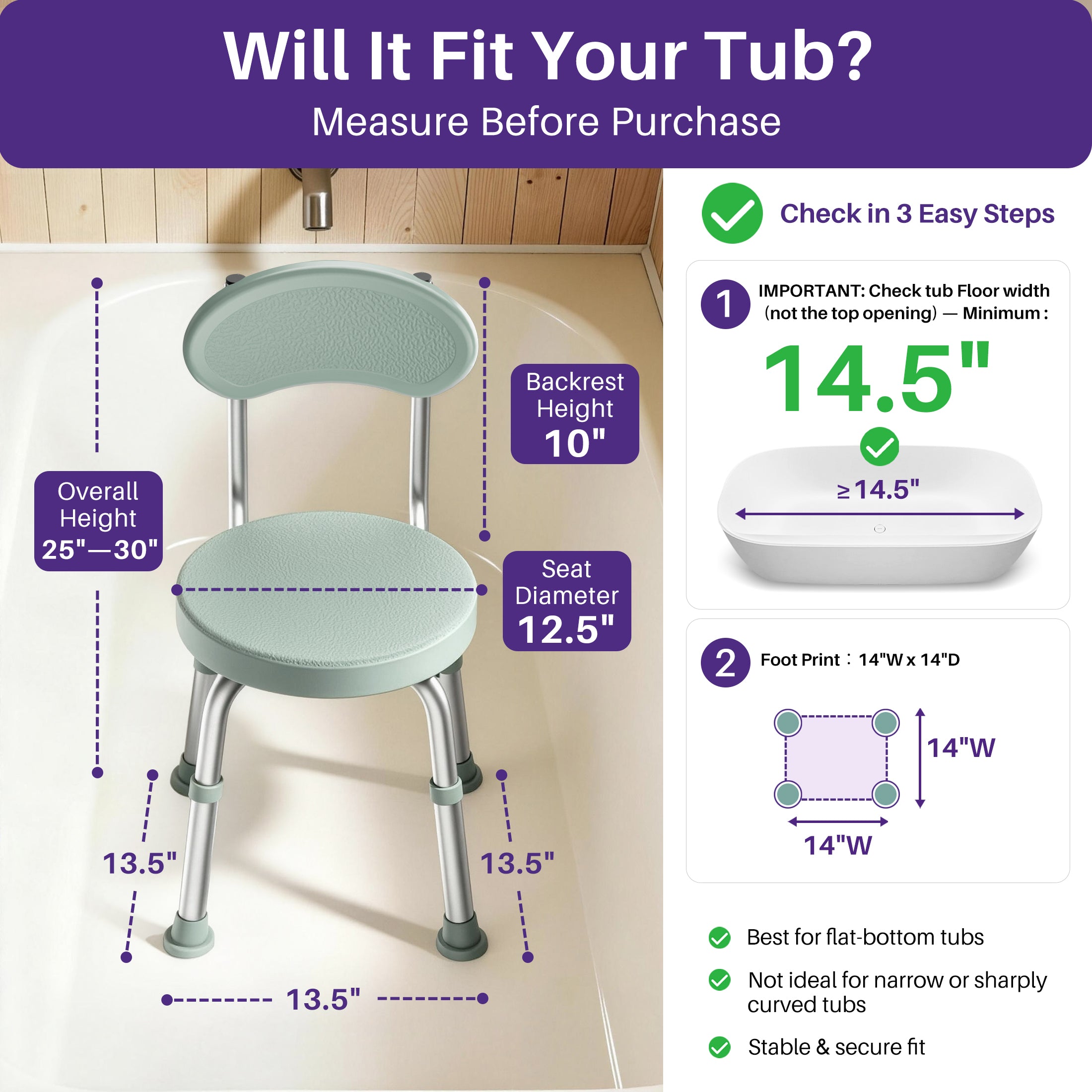 Kekoy Swivel Shower Chair, 360° Rotating Shower Seat with Backrest for Elderly and Disabled, Height Adjustable Tub Bench for Inside Shower Stool & Bath Tub Seat for Narrow Space
