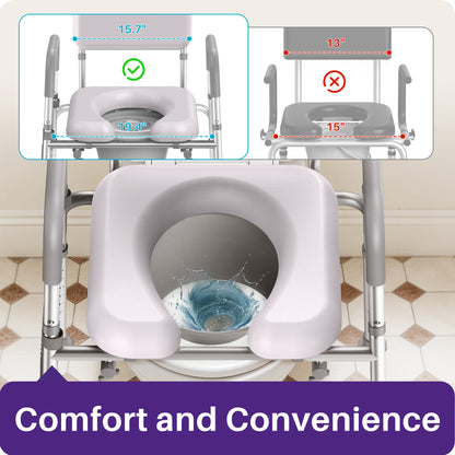 KEKOY Bedside Commode Chair with Padded Seat and Backrest, Aluminum Commode Toilet for Adults, Seniors, Disabled, Adjustable Height, Includes Potty Bucket & Splash Guard, 400lbs Capacity