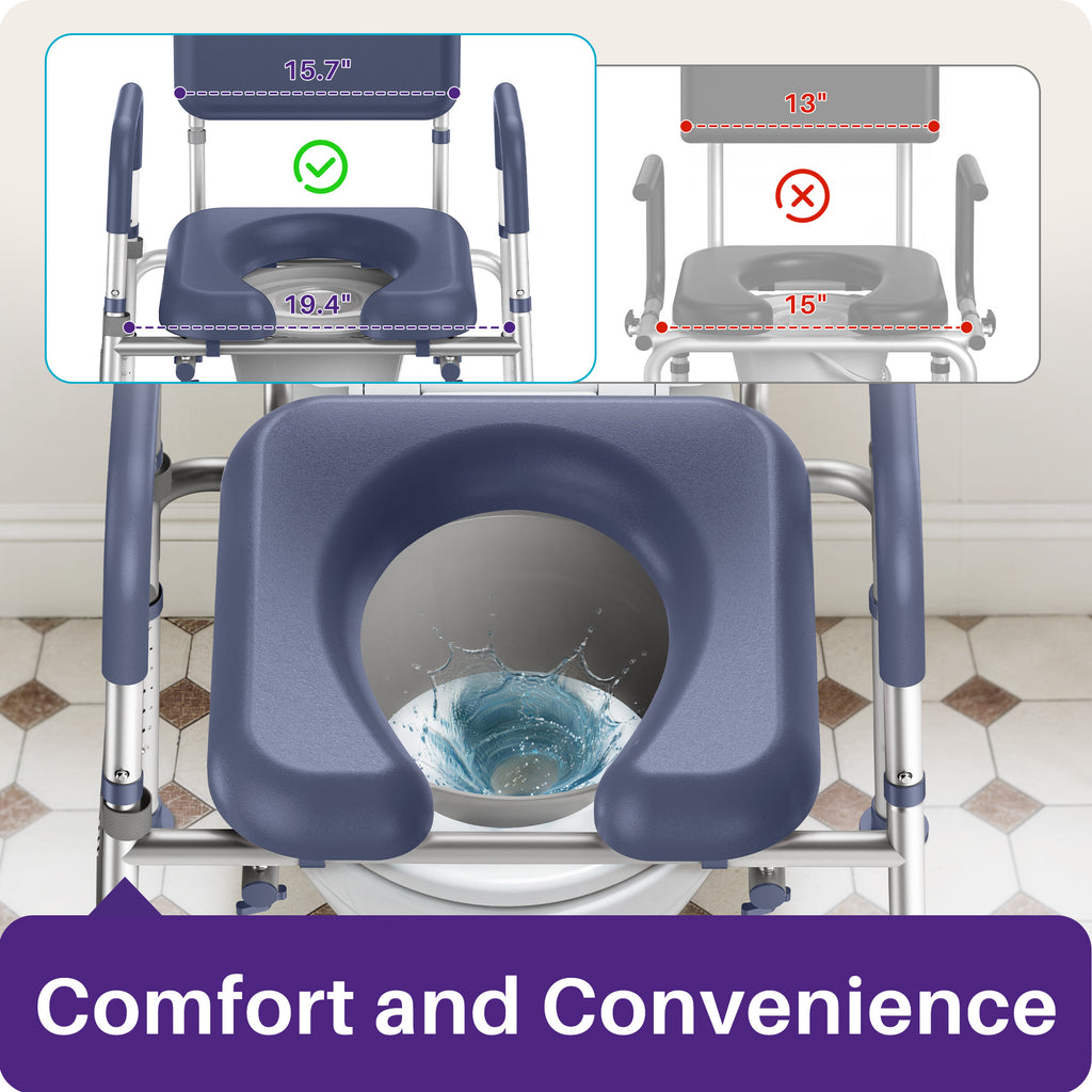 Kekoy Bedside Commode Chair with Padded Seat and Backrest, Aluminum Commode Toilet for Adults, Seniors, Disabled, Adjustable Height, Includes Potty Bucket & Splash Guard, 400lbs Capacity