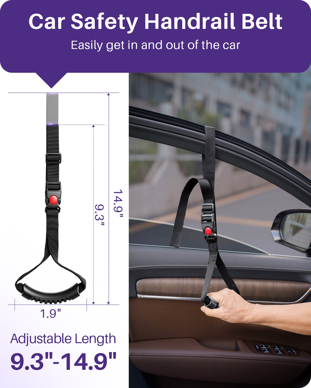 KEKOY 3 Pack Car Door Handle for Elderly, 4 in 1 Multifunctional Car Handle Assist with Car Window Breaker, Seat Belt Cutter and Automotive Standing Aid, Mobility Aids for Seniors