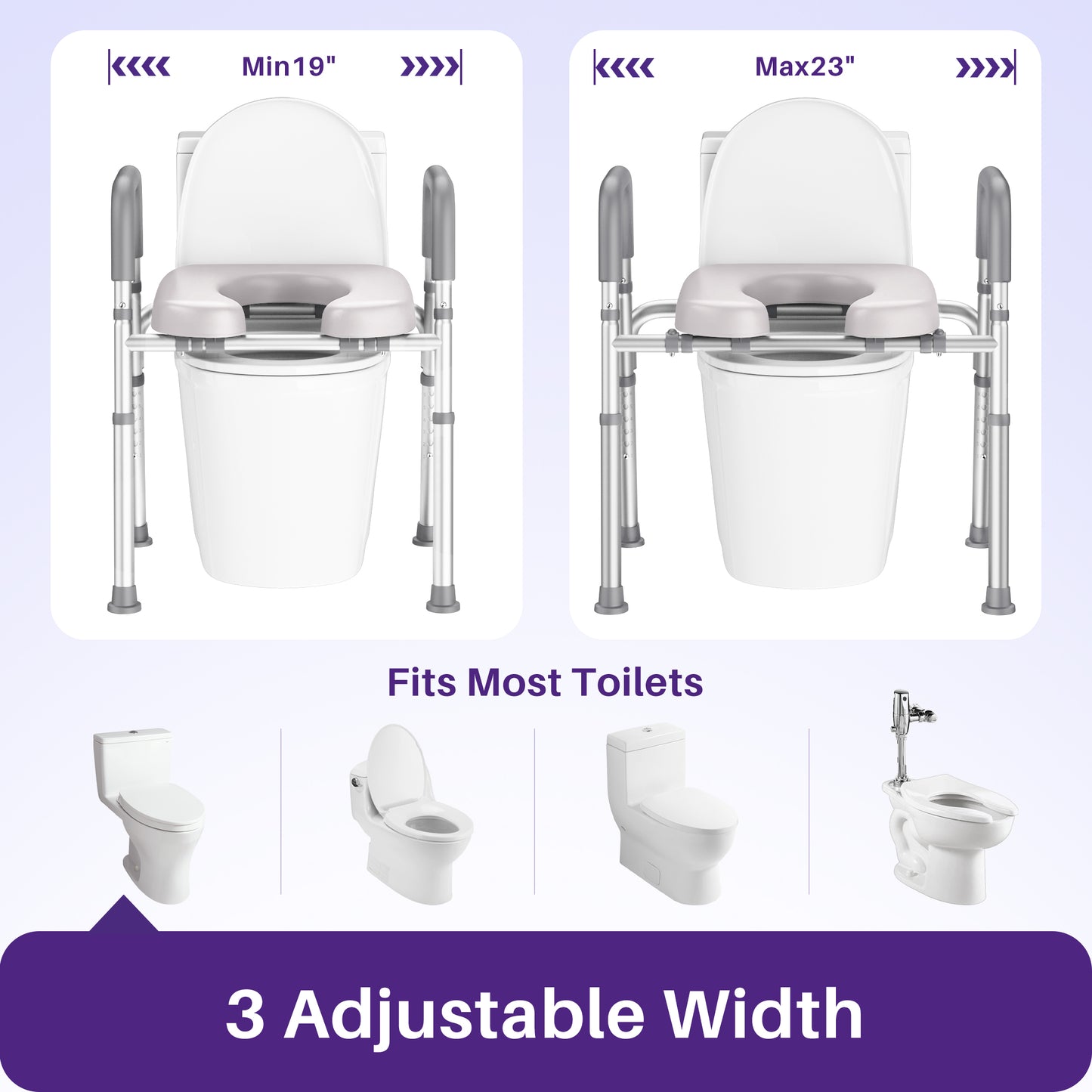 KEKOY Toilet Seat Riser for Seniors, Raised Toilet Seat with Handles, FSA HSA Eligible 400lb Elevated Toilet Risers, Tool-Free Assembly with Adjustable Height & Width