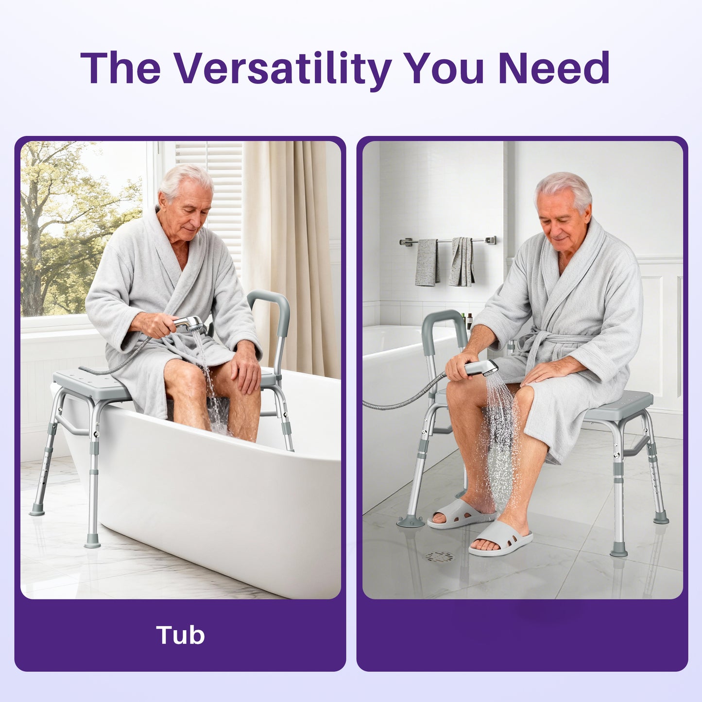 KEKOY Shower Transfer Bench for Bathtub 400LBs, FSA/HSA Eligible Tub Bath Shower Chair Seat, Height Adjustable Shower Stool for Elderly, Disabled, Grey