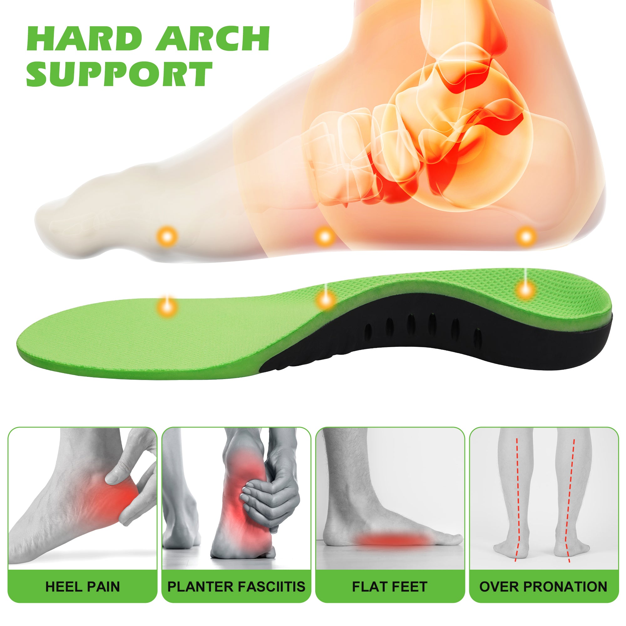 KEKOY Orthotics Inserts for Men Women, Plantar Fasciitis High Arch Support Inserts, Flat feet Shoe Insoles Absorb Shock, L
