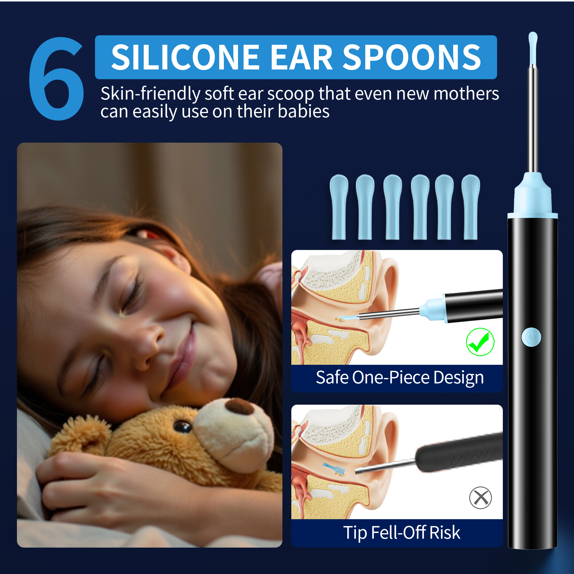 KEKOY Ear Camera and Wax Remover, 1080P Ear Wax Removal Kit, Wireless Otoscope Ear Cleaning Kit with Lights and 6 Ear Scoops