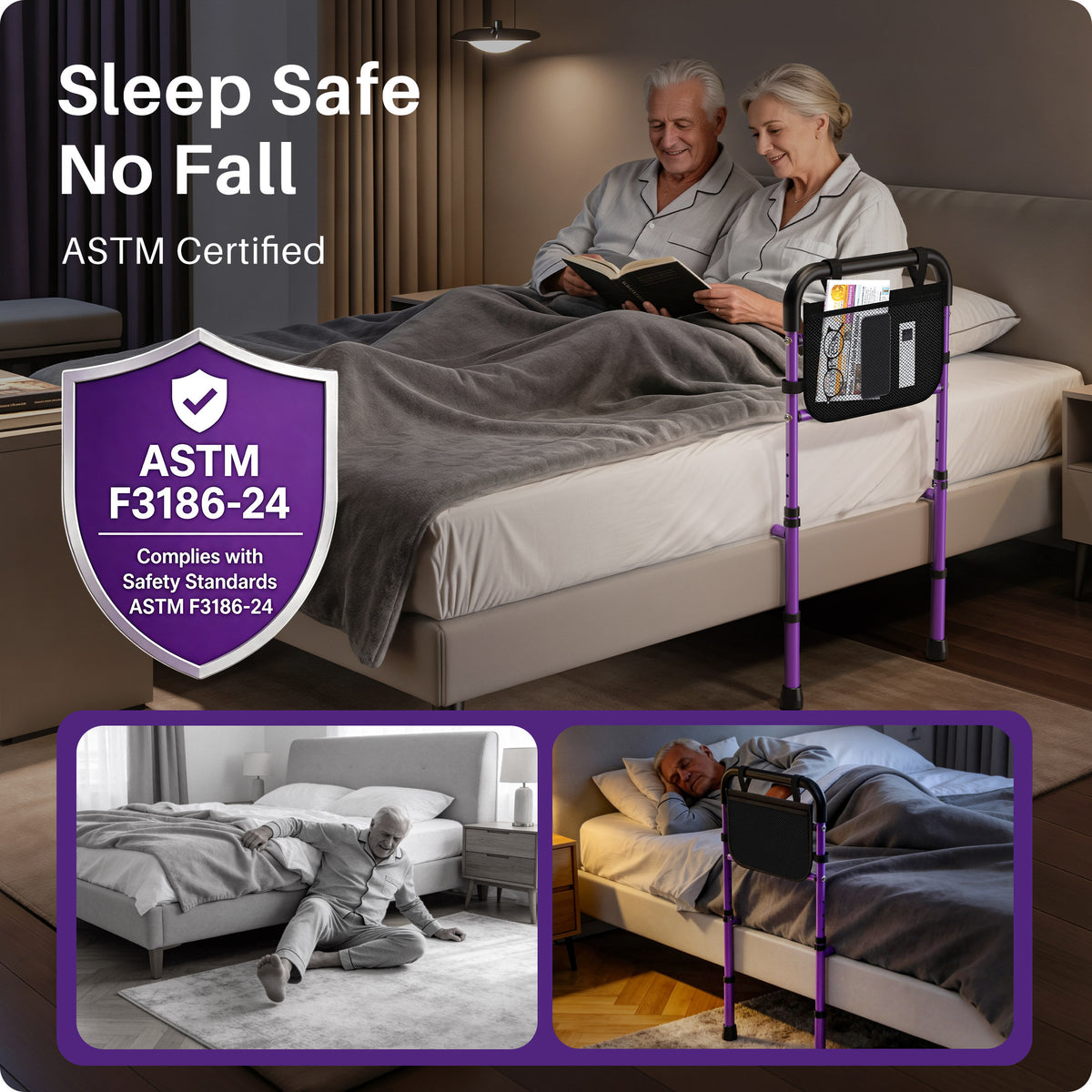 KEKOY Bed Rails for Seniors, Adjustable Bed Assist Rail for Elderly Adults with Storage Bag and Fixing Strap, Bed Support Bar Mobility Assistant