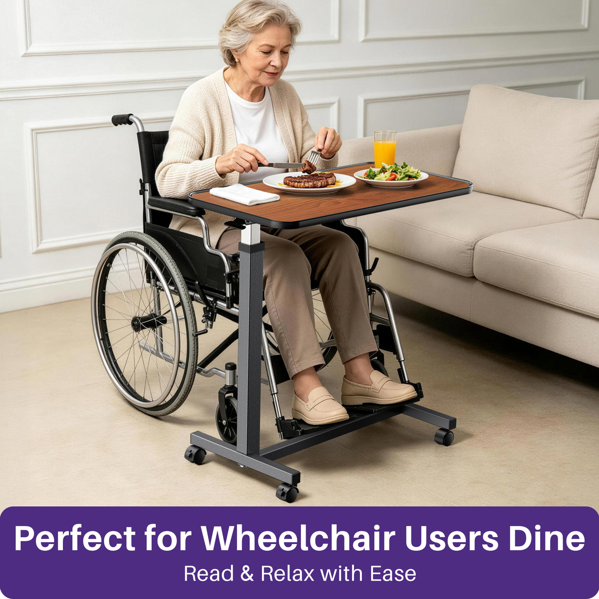 Kekoy Overbed Table with Wheels, Easy Height Adjustable Bedside Table for Bed for Elderly, Rolling Bed Tray Table for Eating & Reading, Stable Support for Medical Home Care and Hospital Use