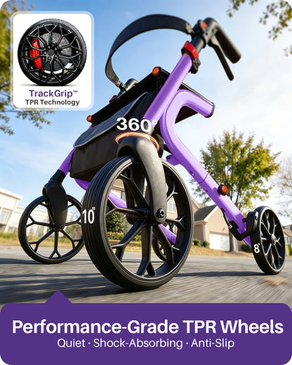 Kekoy Heavy-Duty Rollator Walker with Seat for Seniors – 500 lbs Walker for Seniors, Extra-Wide 19.5" Seat, Reinforced K-Frame, 10" TPR All-Terrain Wheels, Hidden Brake Cables, 8-Level Adjustable Height, Purple