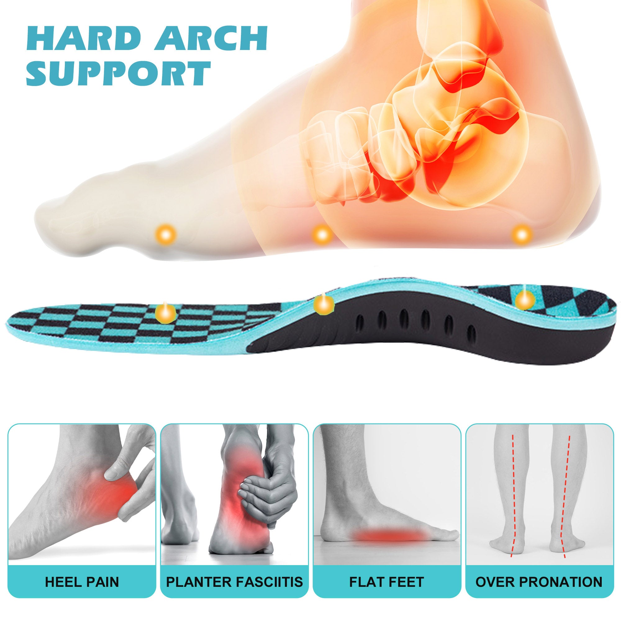 KEKOY Heavy Duty Support Heel Pain Relief Insole Plantar Fasciitis High Arch Support Orthotics Insert for Flat Feet Shoe Insert Men and Women, L