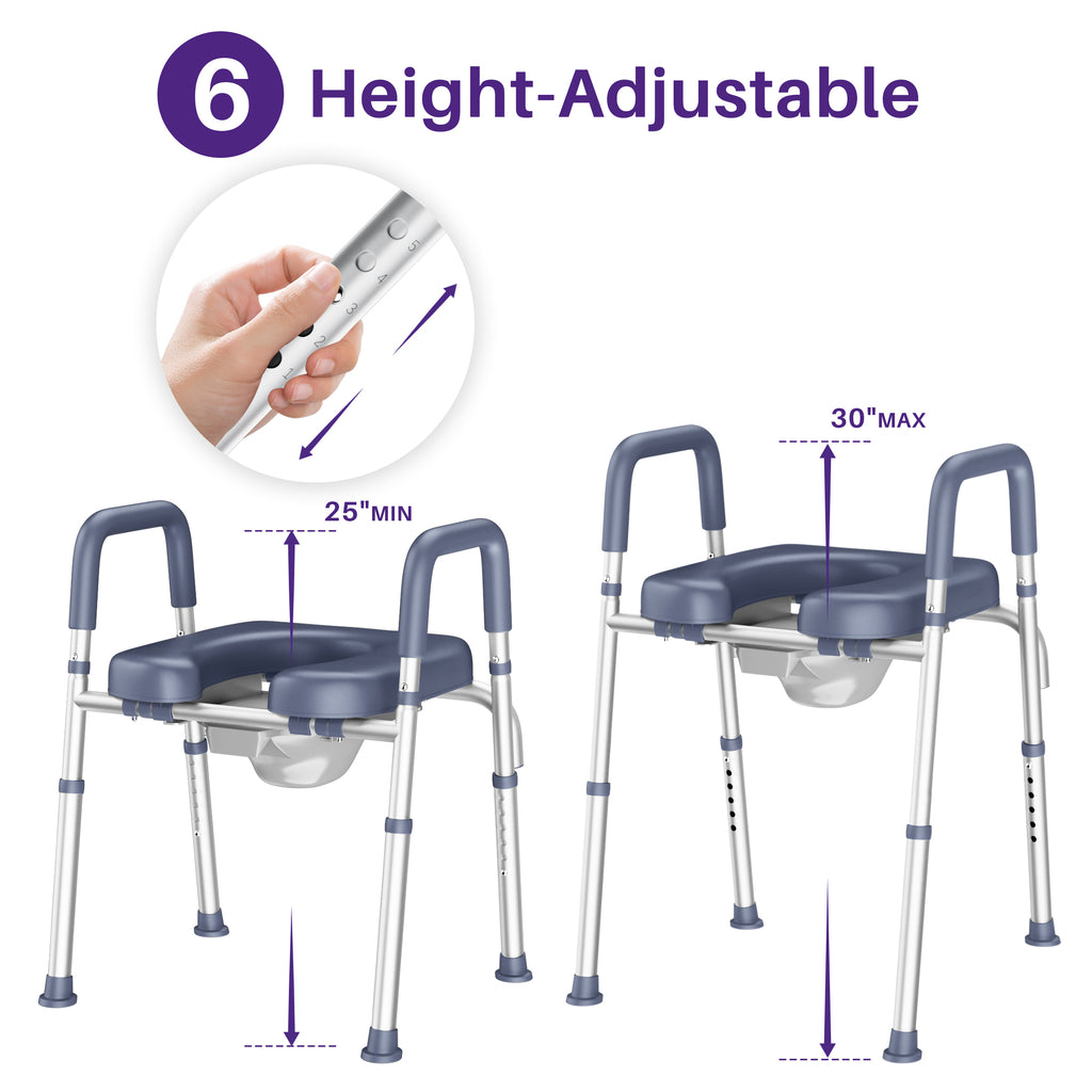 KEKOY Adjustable Tiolet Seat Riser for Seniors，Raised Toilet Seat with Handles and Padded Seat , FSA HSA Eligible 400lb Easy Assembly Elevated Toilet Risers