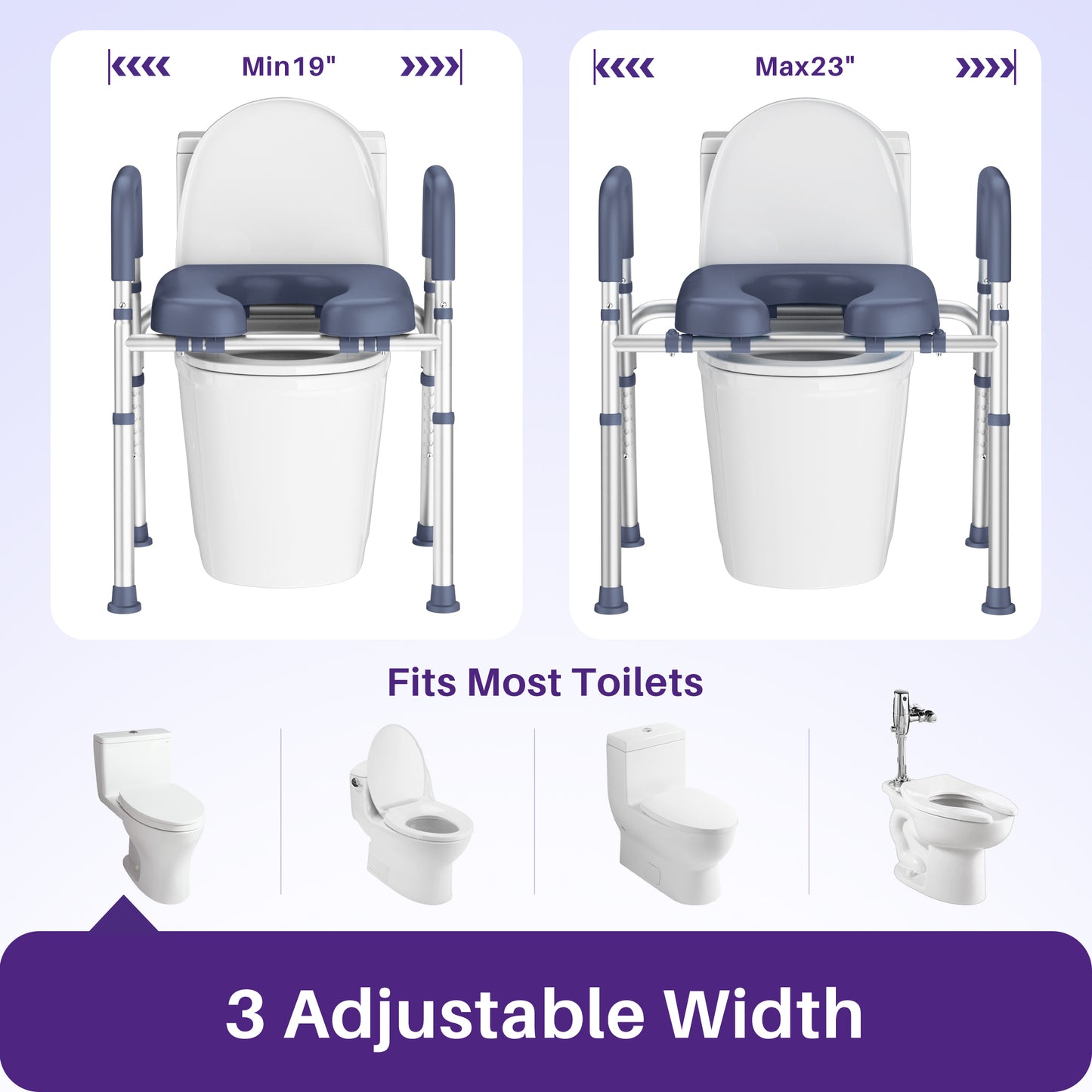 KEKOY Toilet Seat Riser for Seniors, Raised Toilet Seat with Handles, FSA HSA Eligible 400lb Elevated Toilet Risers, Tool-Free Assembly with Adjustable Height & Width