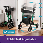 Kekoy Foldable Mobility Rollator Walkers for Seniors with Seat 350 lb, Adjustable Handles and Backrest Height, FSA eligible Adult Aluminum Rolling Mobility Walker, 8" Big Wheels, Green