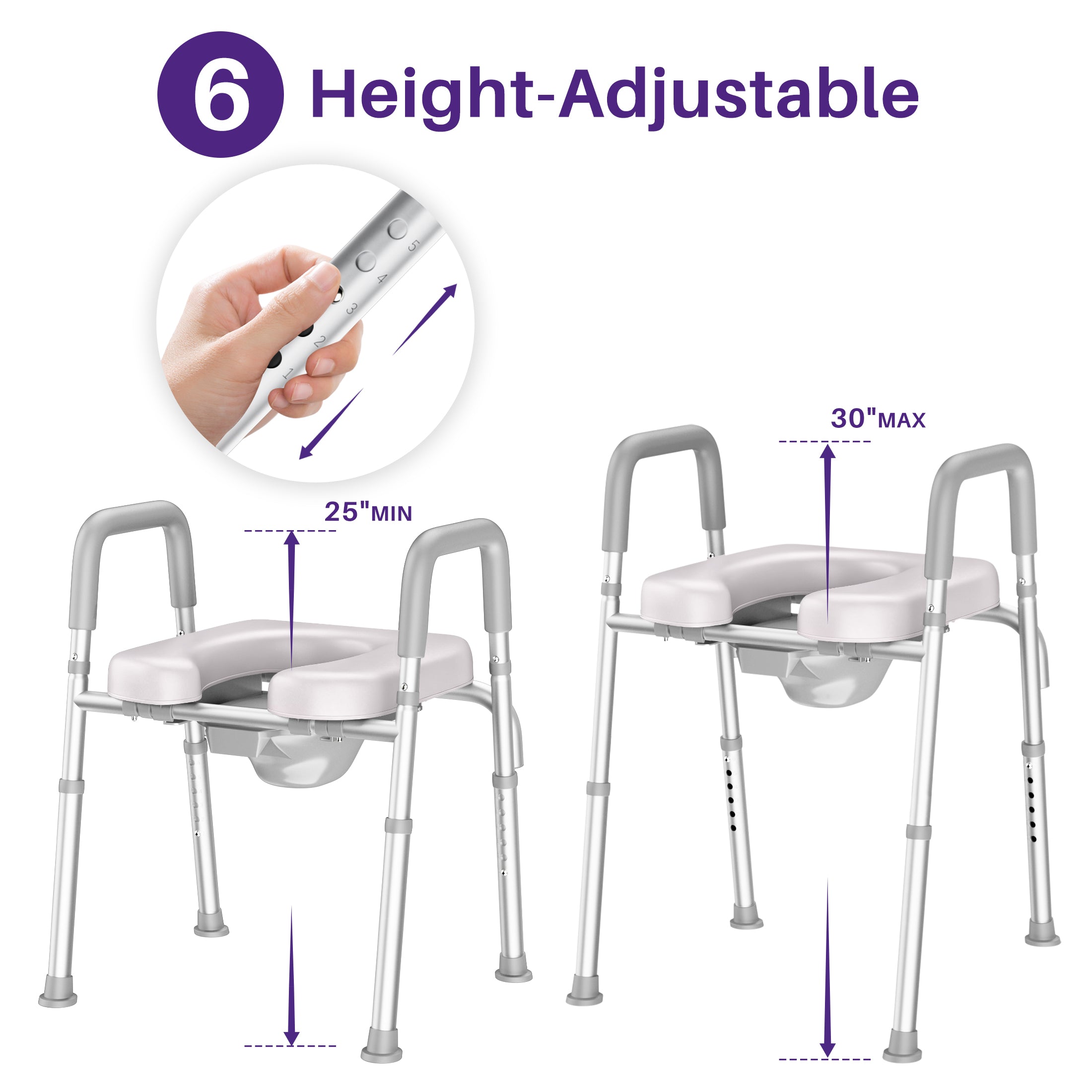 KEKOY Adjustable Tiolet Seat Riser for Seniors，Raised Toilet Seat with Handles and Padded Seat , FSA HSA Eligible 400lb Easy Assembly Elevated Toilet Risers