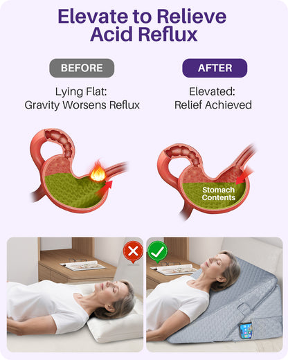 KEKOY Bed Wedge Pillow for Sleeping, Adjustable Height to 9-12 inches, Memory Foam Pillows with Washable Cover, Gray