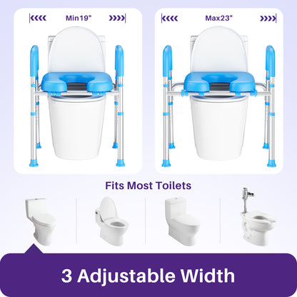 Toilet Seat Riser for Seniors, Raised Toilet Seat with Handles, Adjustable Height & Width, Handicap Elevated Toilet Seat, Fit Any Toilet