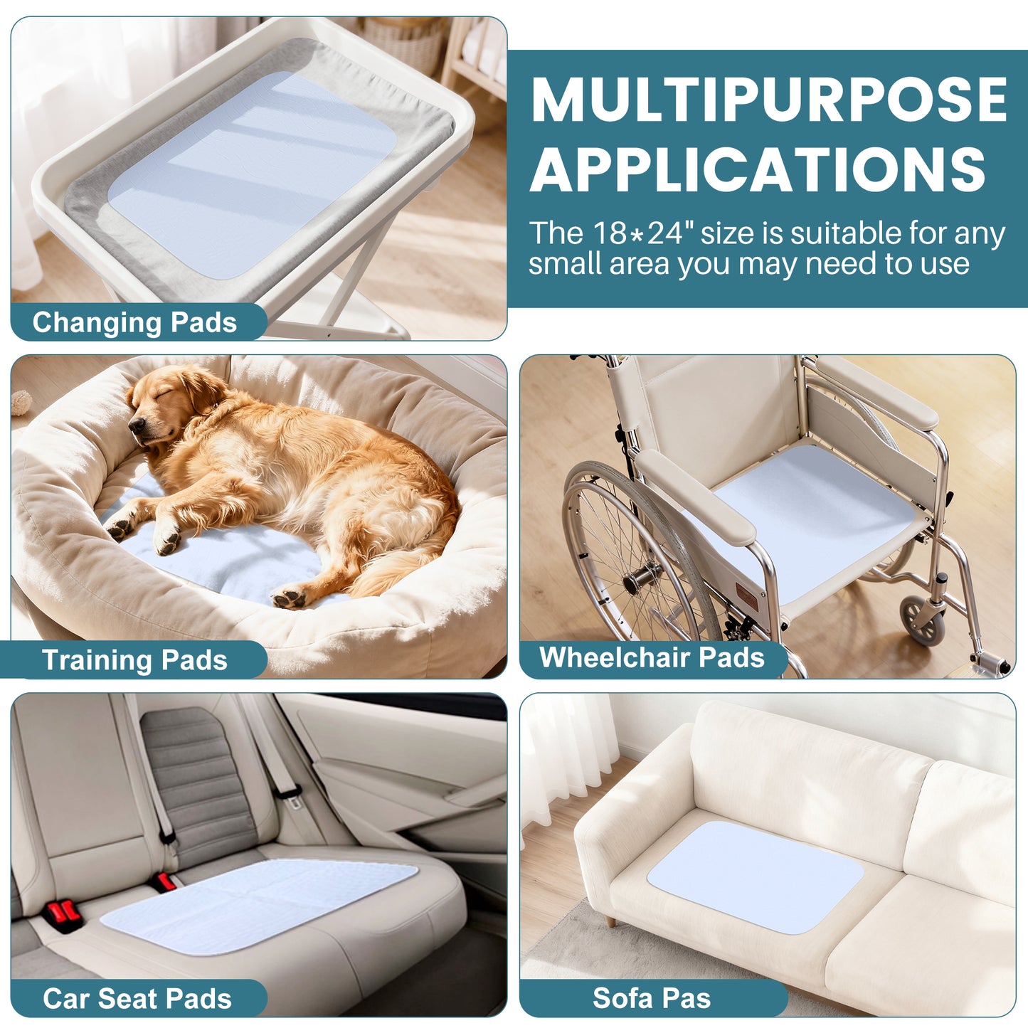 KEKOY 3 Pack Washable Bed Pads for Incontinence Reusable, 4 Layer Waterproof Absorbent Incontinence Bed Pads, Pee Pads for Adults, Dogs, Pets, 18*24"