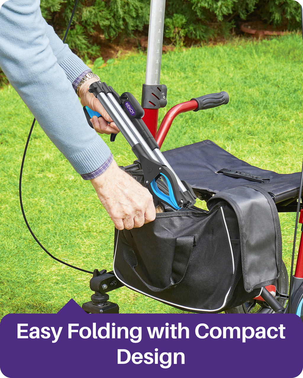 44 Inch Grabber Reacher Tool for Seniors 2 Pack, Foldable Reacher Grabbers Pickup Stick with Anti-Slip 360° Rotating Jaw, 4" Wide Extended Claw with Magnet for Disabled, After Surgery Recovery