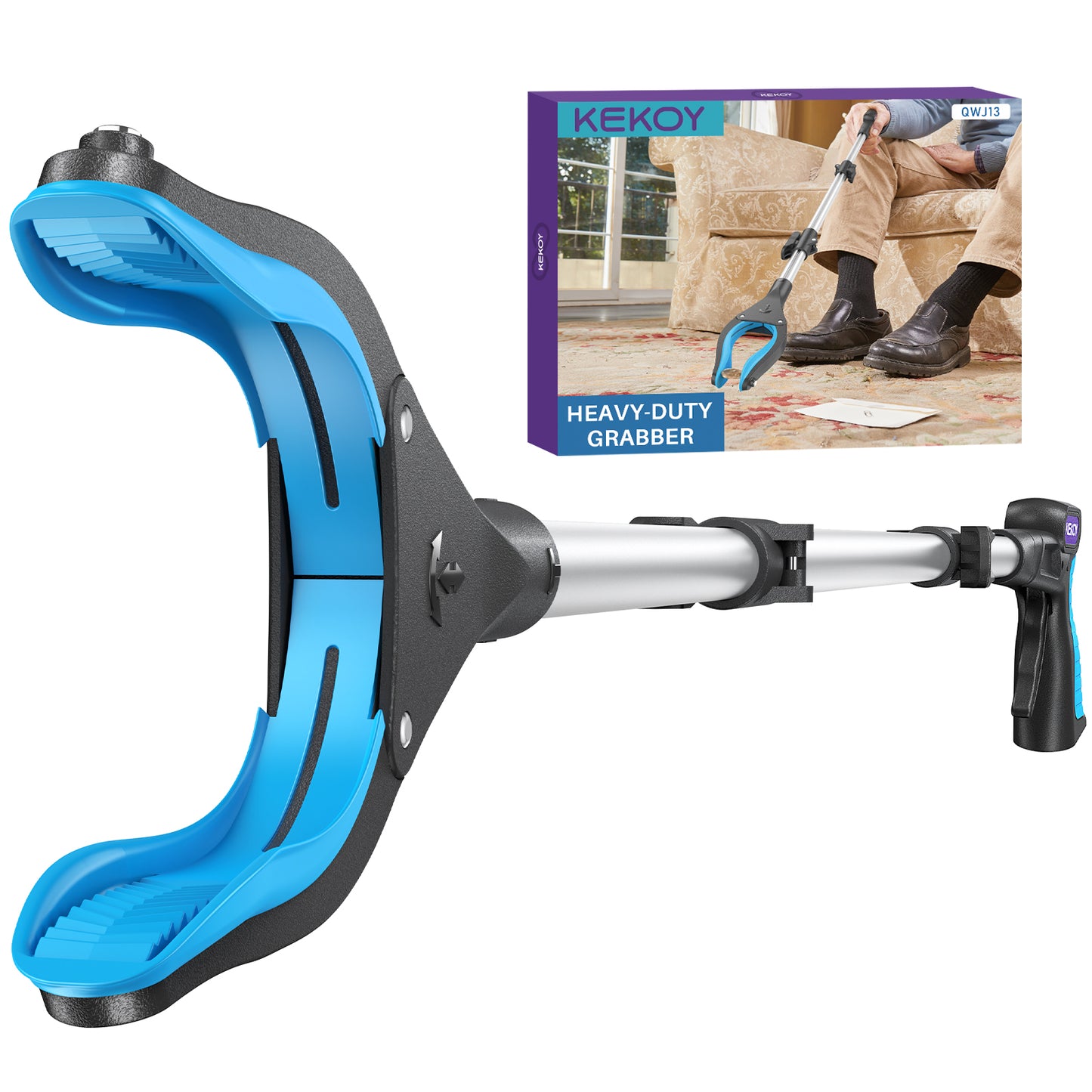 44 Inch Grabber Reacher Tool for Seniors, Foldable Reacher Grabbers Pickup Stick with Anti-Slip 360° Rotating Jaw, 4" Wide Extended Claw with Magnet for Disabled, After Surgery Recovery