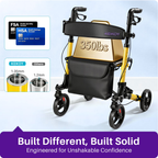 KEKOY Walkers for Seniors Foldable Mobility Rollator with Seat 350 lb, Adjustable Handles and Backrest Height, Adult Aluminum Rolling Walker, 8" Big Wheels, Yellow
