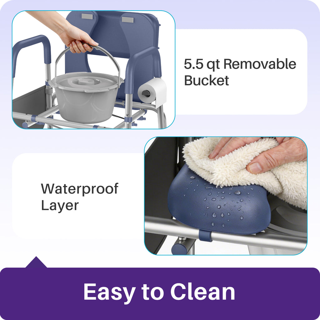Kekoy Bedside Commode Chair with Padded Seat and Backrest, Aluminum Commode Toilet for Adults, Seniors, Disabled, Adjustable Height, Includes Potty Bucket & Splash Guard, 400lbs Capacity