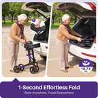 KEKOY Rollator Walker with Seat, Fits 4'9"-6'5", FSA HSA  Eligible Mobility Walkers for Seniors, Adjustable Height & Backrest, Foldable Aluminum, 8" All-Terrain Wheels, 350 lb Capacity, Purple
