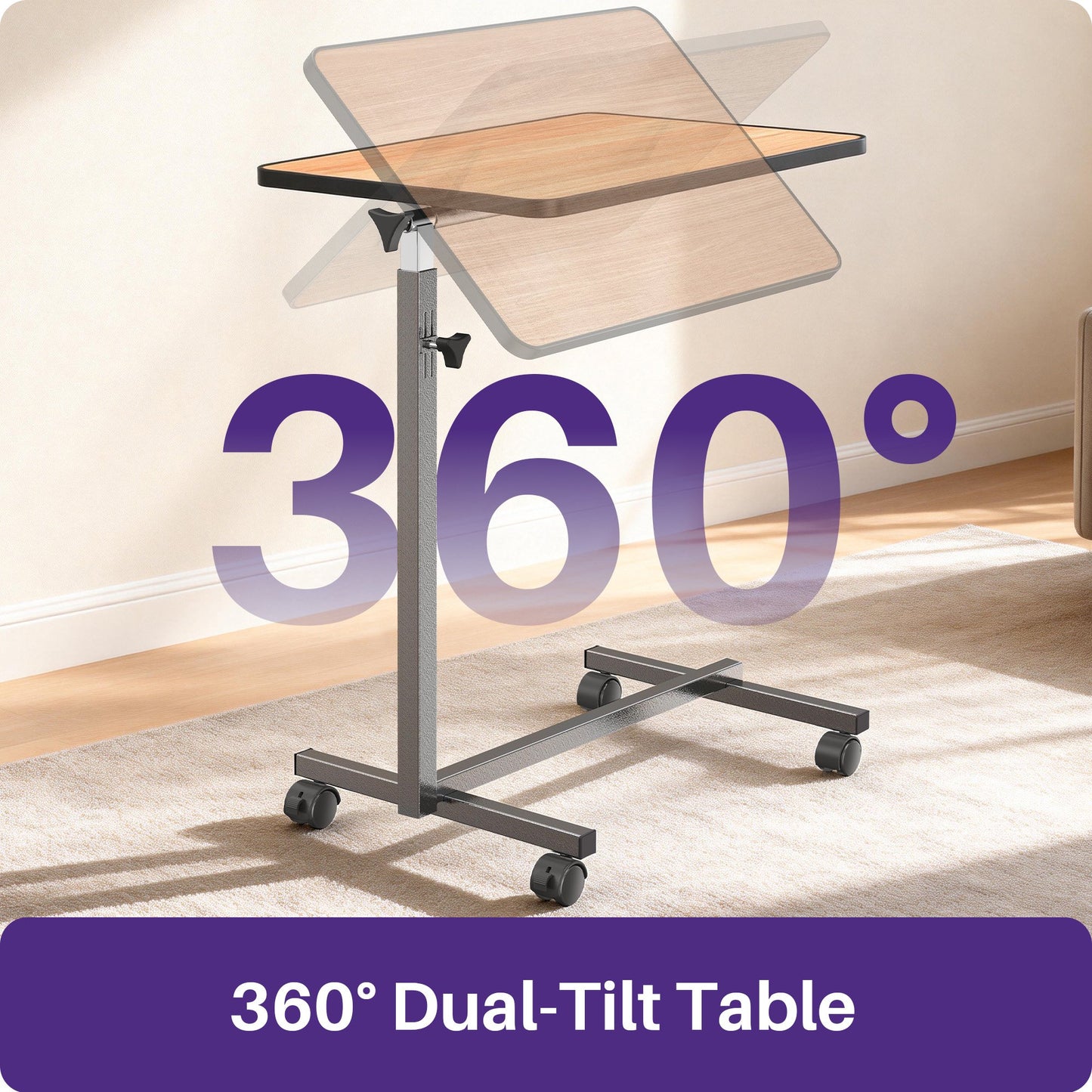 KEKOY Overbed Table, Adjustable Overbed Bedside Table with Wheels, Tilt Table for Home and Hospital Use, Smooth Rolling, Stable Support Design