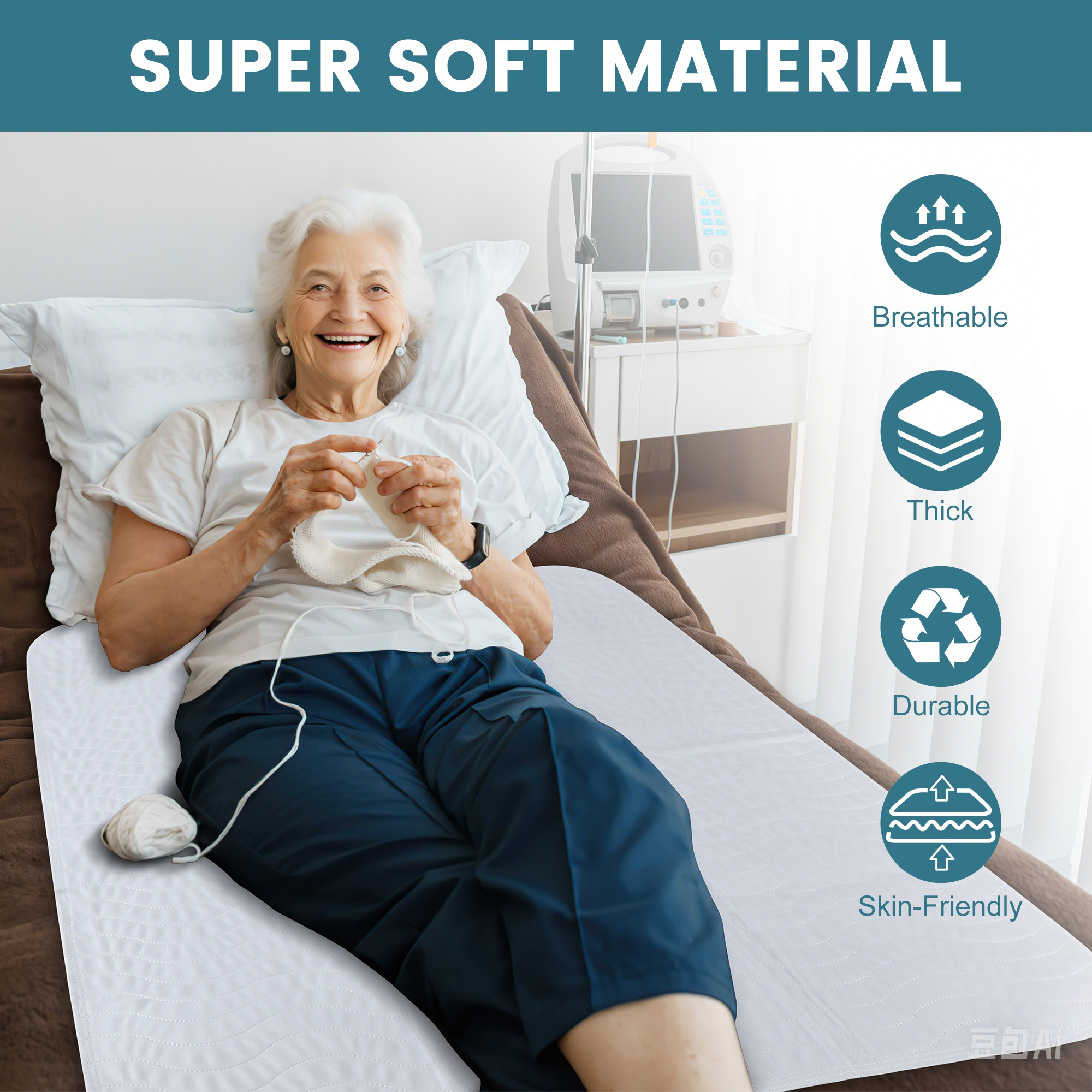 KEKOY 2Pack Reusable & Washable Incontinence Bed Pads 34x36inch, Absorbent Waterproof Protection Underpads, Pee Pads for Adults, Blue