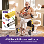 KEKOY Foldable Mobility Rollator Walkers for Seniors with Seat 350 lb, Adjustable Handles and Backrest Height, Adult Aluminum Rolling Walker, 8" Big Wheels, Yellow