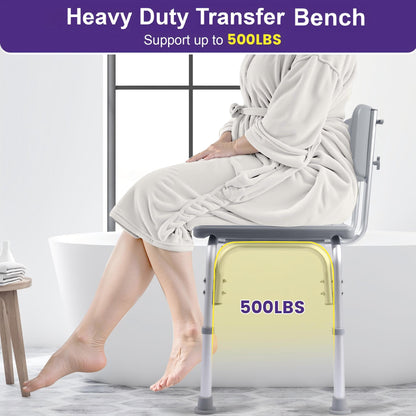 KEKOY Shower Transfer Bench for Bathtub 500LBs, FSA/HSA Eligible Tub Bath Shower Chair Seat, Height Adjustable Shower Stool for Elderly, Disabled, Grey