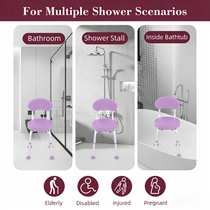 Kekoy Swivel Shower Chair, 360° Rotating Shower Seat with Backrest for Elderly and Disabled, Height Adjustable Tub Bench for Inside Shower Stool & Bath Tub Seat for Adults, Purple