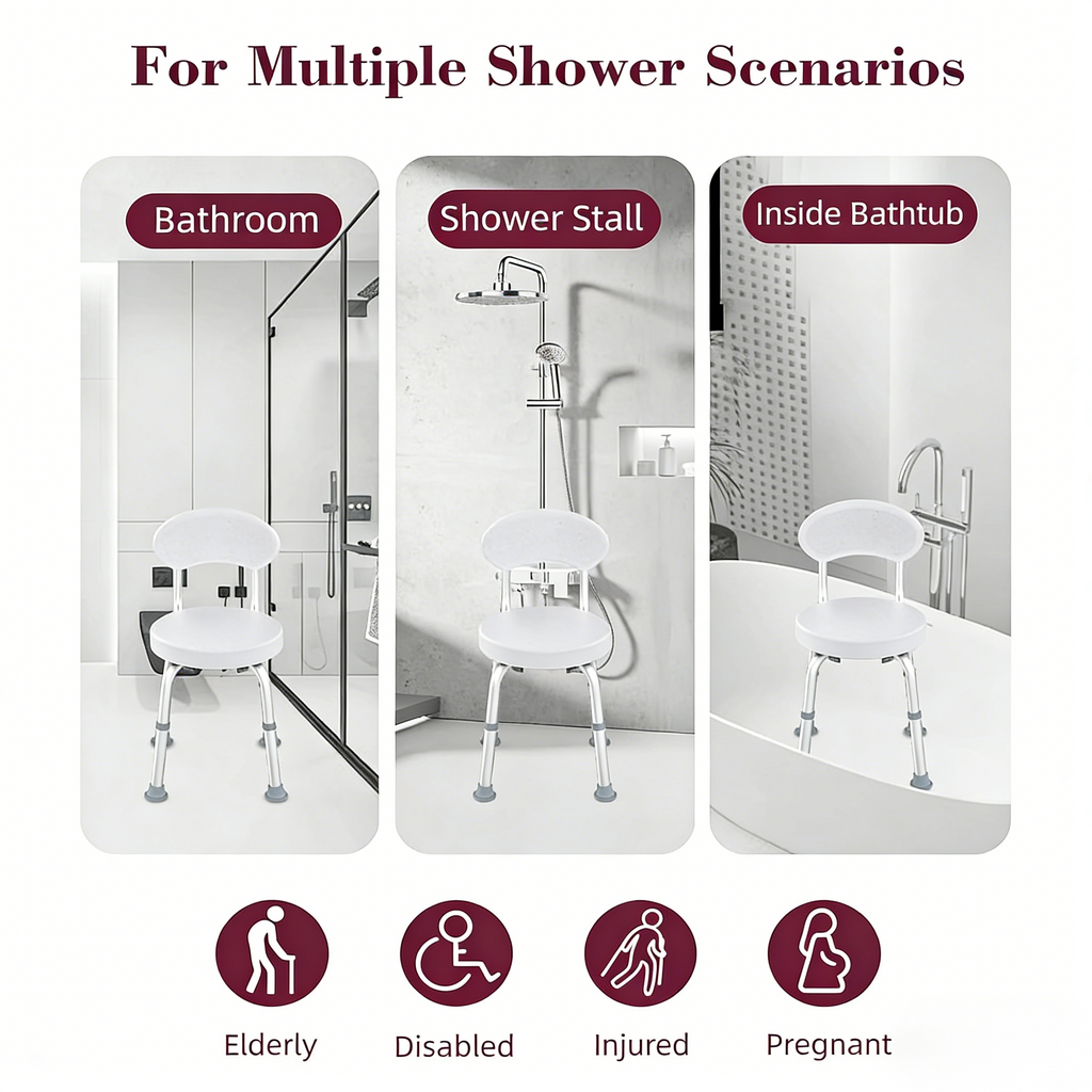 Kekoy Swivel Shower Chair, 360° Rotating Shower Seat with Backrest for Elderly and Disabled, Height Adjustable Tub Bench for Inside Shower Stool & Bath Tub Seat for Adults, White
