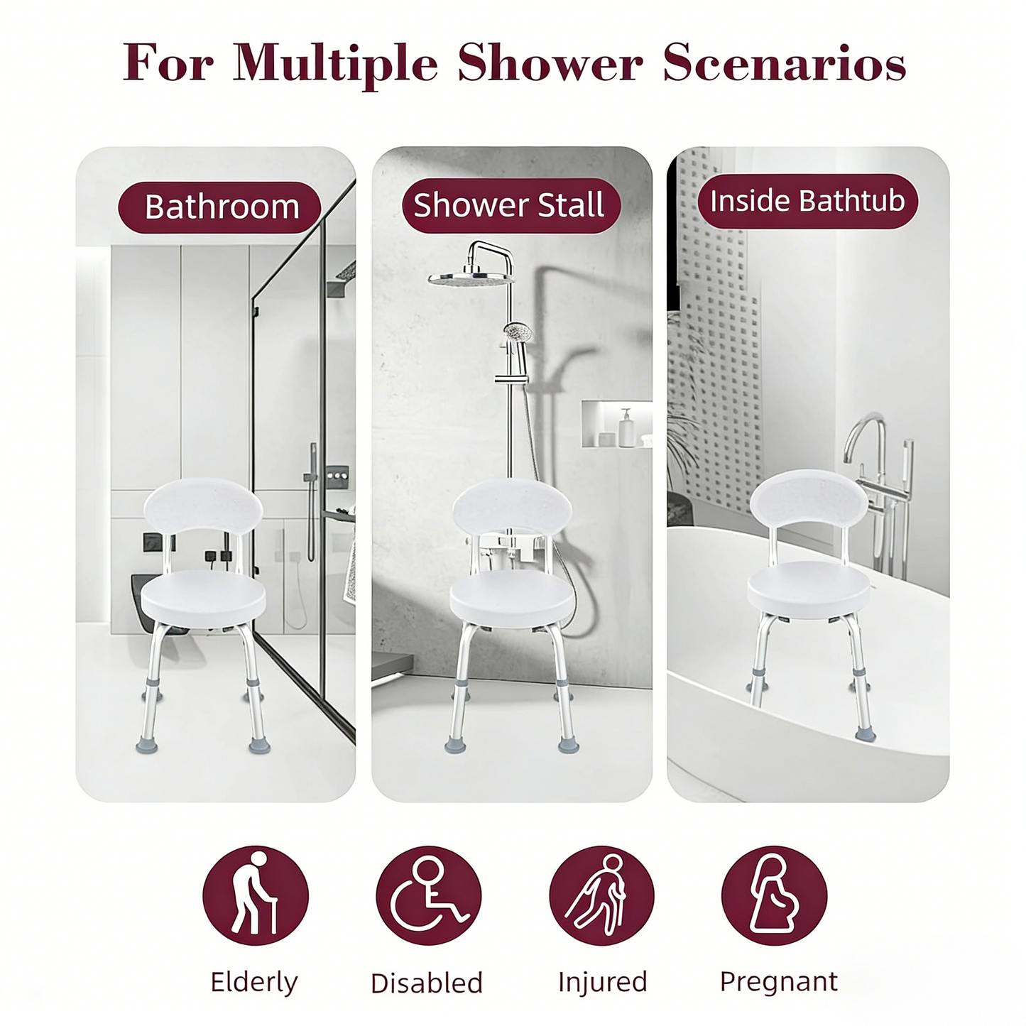 Kekoy Swivel Shower Chair, 360° Rotating Shower Seat with Backrest for Elderly and Disabled, Height Adjustable Tub Bench for Inside Shower Stool & Bath Tub Seat for Adults, White