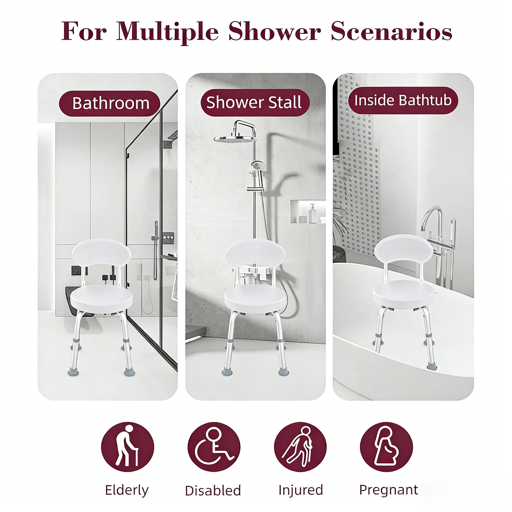 Kekoy Swivel Shower Chair, 360° Rotating Shower Seat with Backrest for Elderly and Disabled, Height Adjustable Tub Bench for Inside Shower Stool & Bath Tub Seat for Adults, White