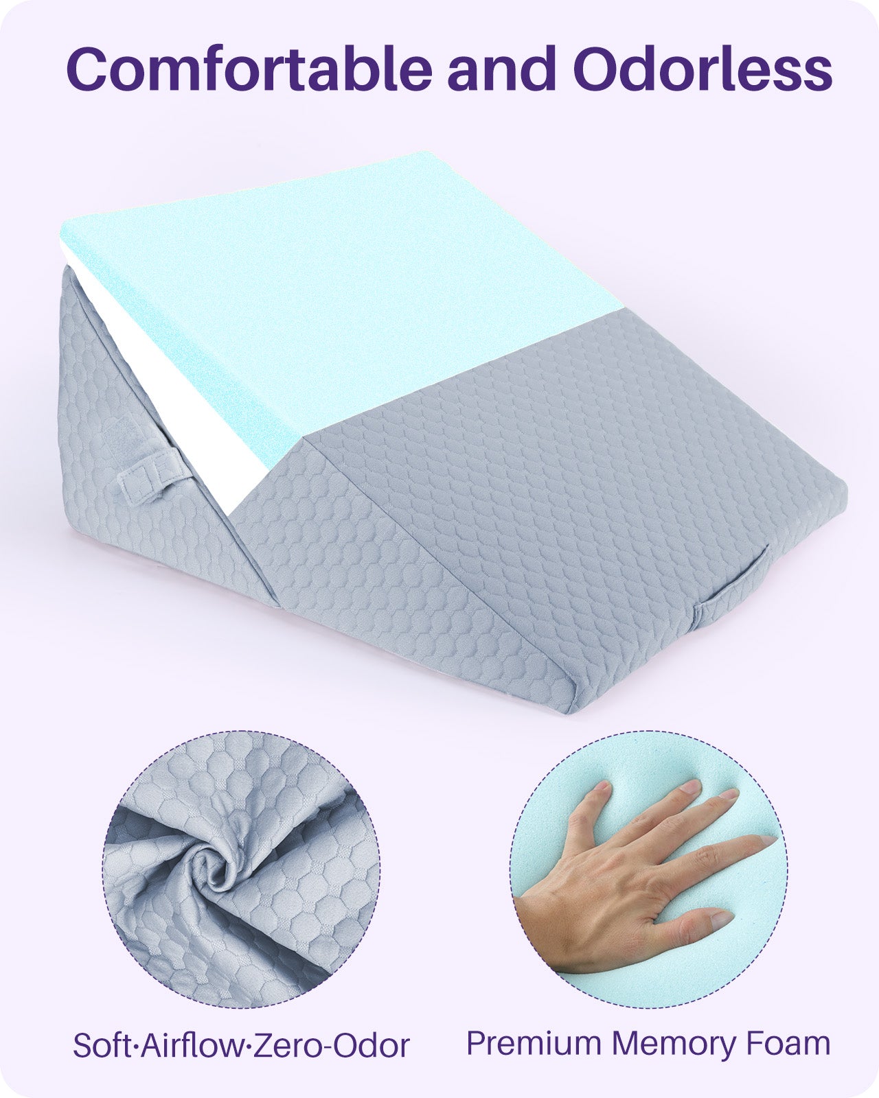 KEKOY Bed Wedge Pillow for Sleeping, Adjustable Height to 9-12 inches, Memory Foam Pillows with Washable Cover, Gray