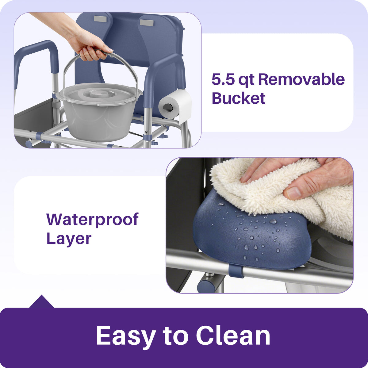 Kekoy Bedside Commode Chair with Padded Seat and Backrest, Aluminum Commode Toilet for Adults, Seniors, Disabled, Adjustable Height, Includes Potty Bucket & Splash Guard, 400lbs Capacity