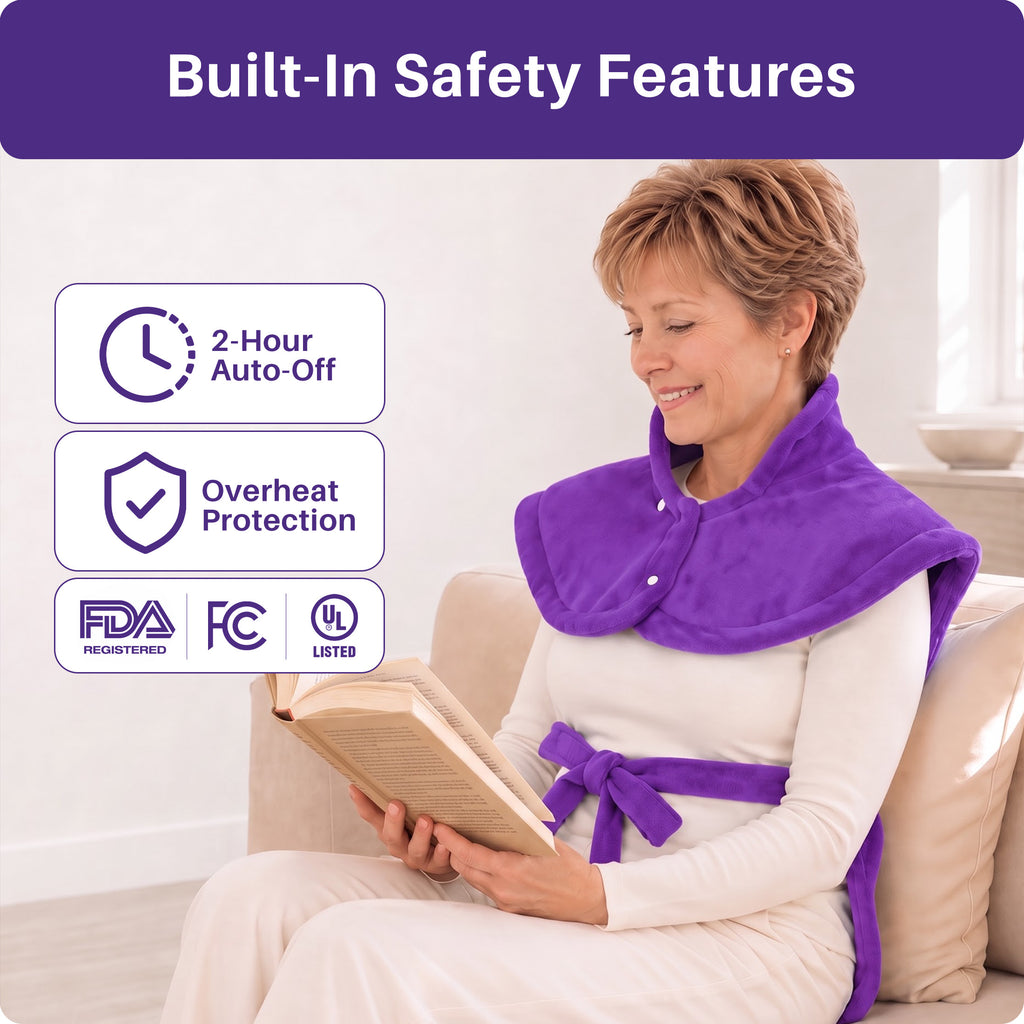 KEKOY Large Heating Pad for Back Pain Relief, Large 24"x33" Fast-Heating Pad for Neck and Shoulders with Auto Shut-Off, Soft & Machine Washable, Purple