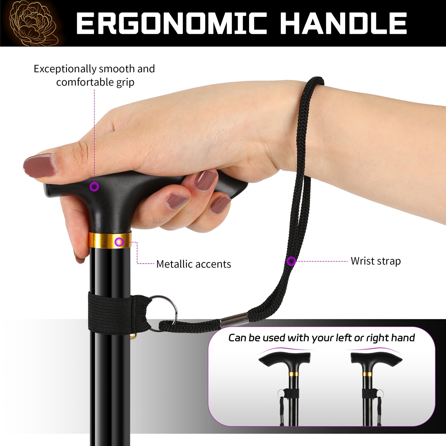 KEKOY Walking Canes for Women Men, Folding Cnes for Walking, 5-Level Adjustable Heights - Self Standing Folding Cane,Portable Collapsible Cane