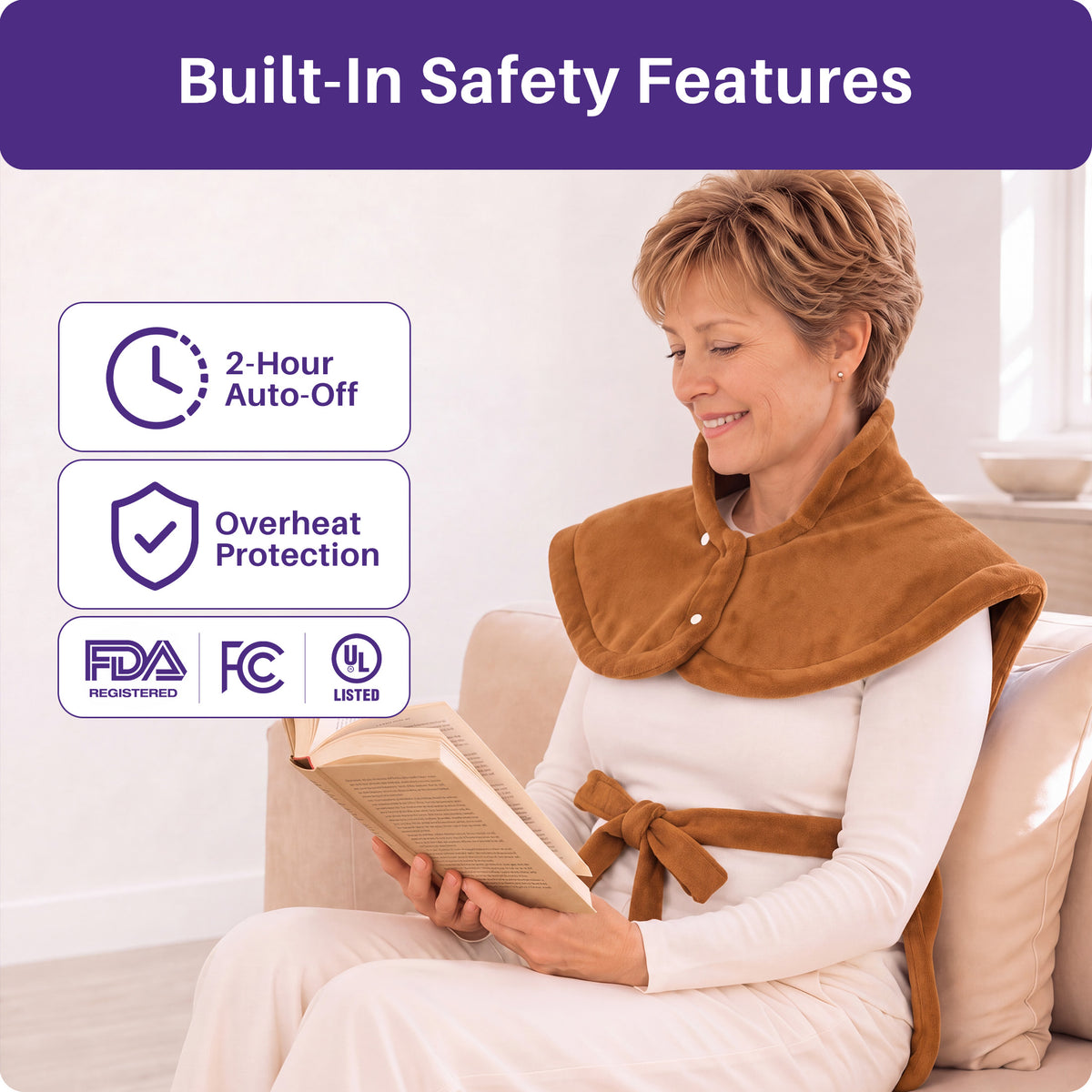 KEKOY Large Heating Pad for Back Pain Relief, Large 24"x33" Fast-Heating Pad for Neck and Shoulders with Auto Shut-Off, Soft & Machine Washable, Camel