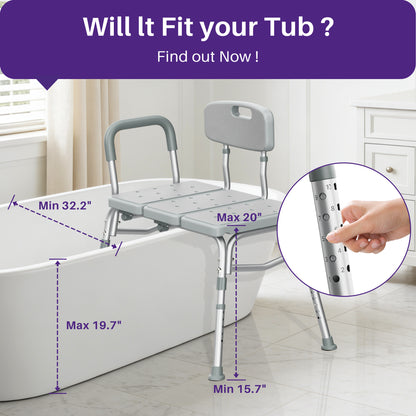 KEKOY Shower Transfer Bench for Bathtub 400LBs, FSA/HSA Eligible Tub Bath Shower Chair Seat, Height Adjustable Shower Stool for Elderly, Disabled, Grey