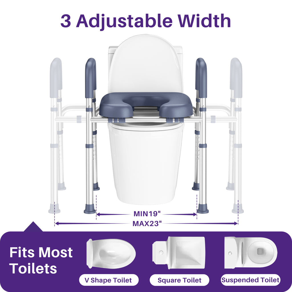 KEKOY Adjustable Tiolet Seat Riser for Seniors，Raised Toilet Seat with Handles and Padded Seat , FSA HSA Eligible 400lb Easy Assembly Elevated Toilet Risers