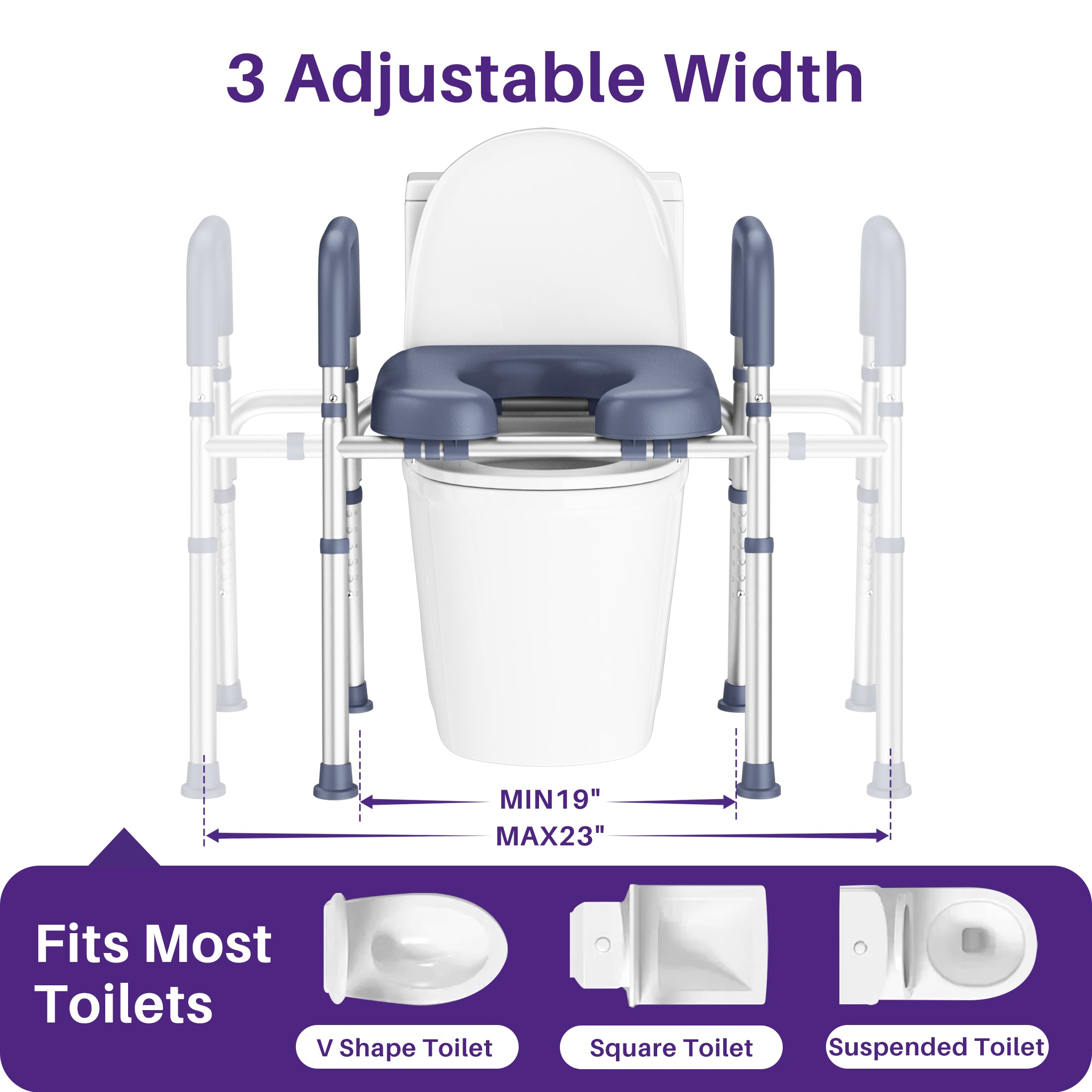 KEKOY Adjustable Tiolet Seat Riser for Seniors，Raised Toilet Seat with Handles and Padded Seat , FSA HSA Eligible 400lb Easy Assembly Elevated Toilet Risers