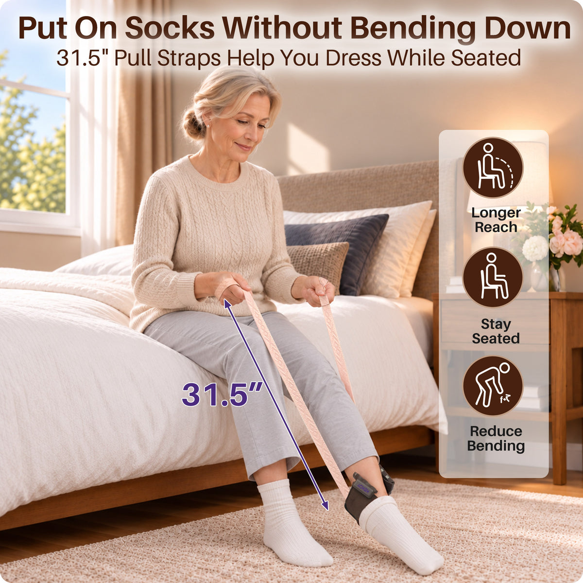 KEKOY Flexible Sock Aid with Adjustable Width 4-4.5", Sock Helper Easy on, Sock Assist Device for Elderly, Pregnant, Diabetics