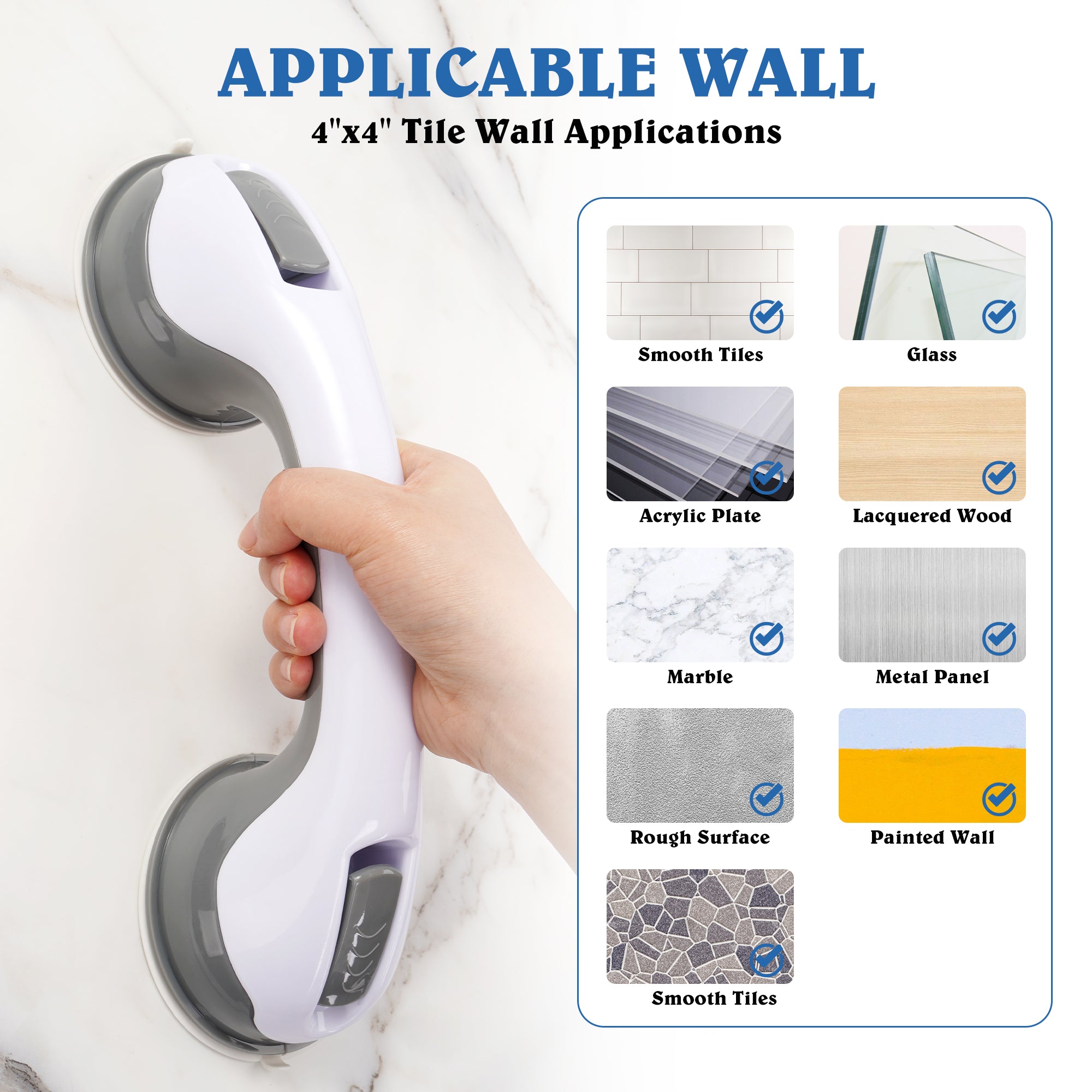 KEKOY 3 Pack 12 inch Grab Bars Bathtubs and Bathroom with Strong Hold Suction Cup, Shower Handles for Elderly, Bathroom Rails for Safety