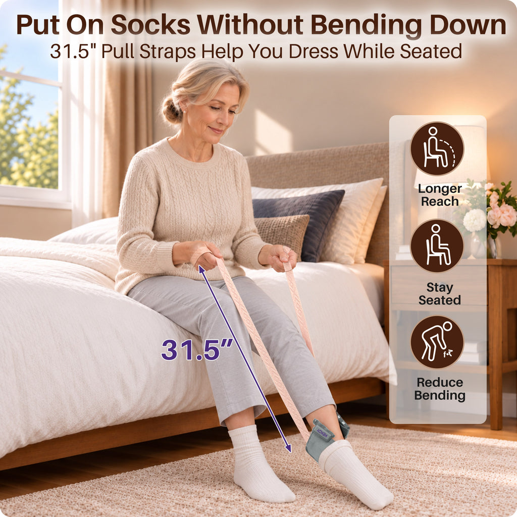 KEKOY Sock Helper for Seniors, Adjustable Width 4-4.5", Flexible Sock Aid Pull on, Easy to Use Sock Assist Device for Elderly