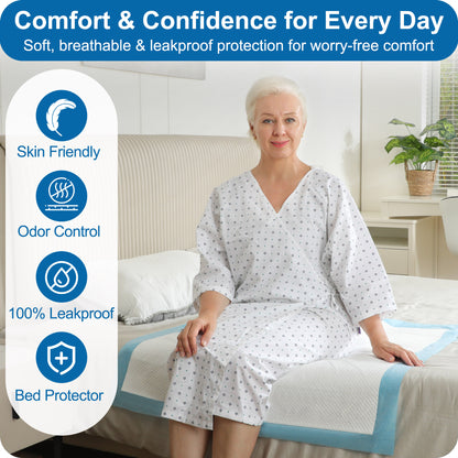 KEKOY 50 Count 30" x 36" Bed Pads for Incontinence Disposable, 3 Times Super Absorbent Disposable Underpads, Anti Slip Backing, Waterproof Pee Pads for Adults, Pets