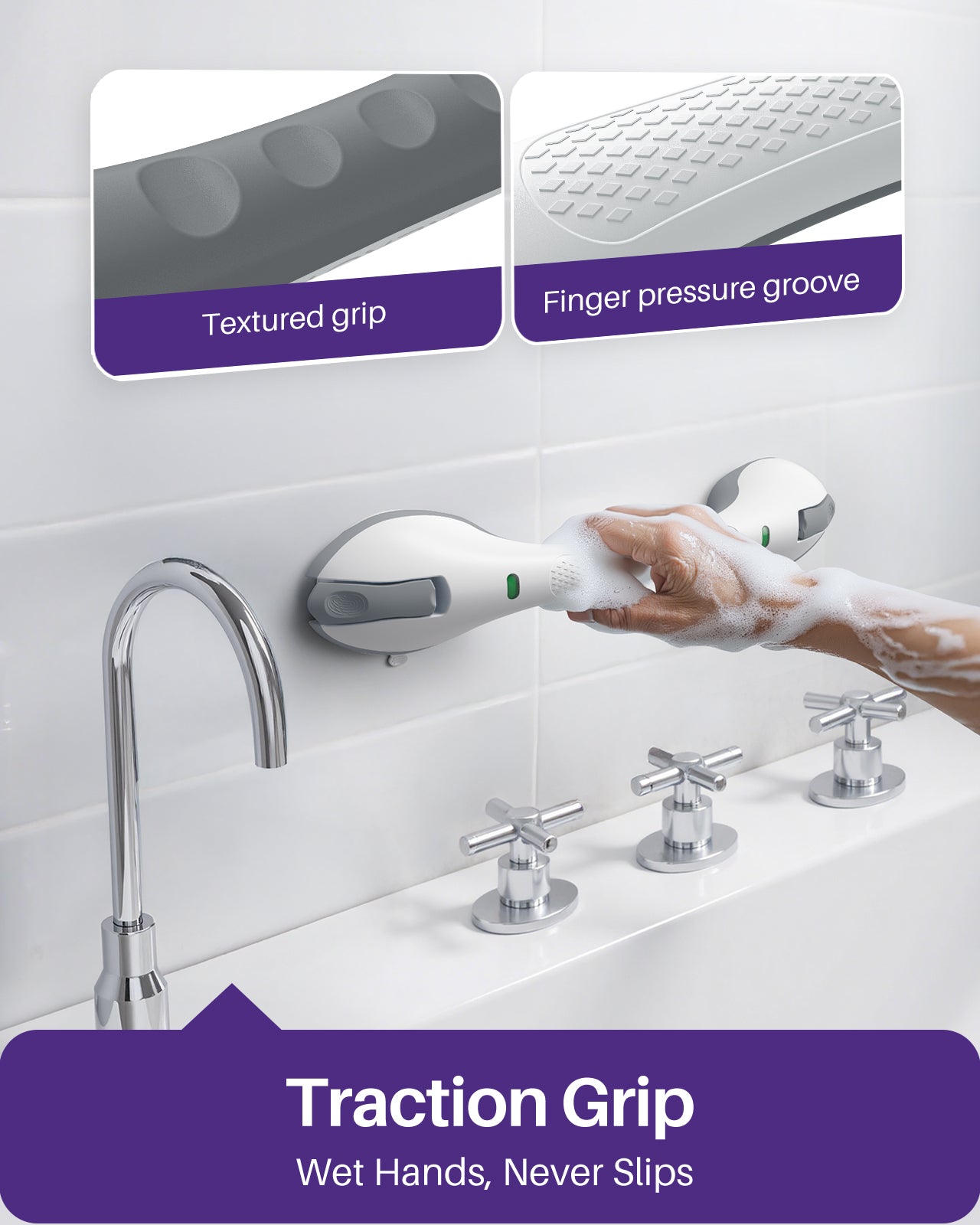 KEKOY 17.5" Shower Handles for Elderly with Safety Indicators, 2 Pack Grab Bars for Bathroom Stronger Suction Cup, Heavy Duty Shower Bars, Bathroom Safety Bars for Seniors, No Drilling