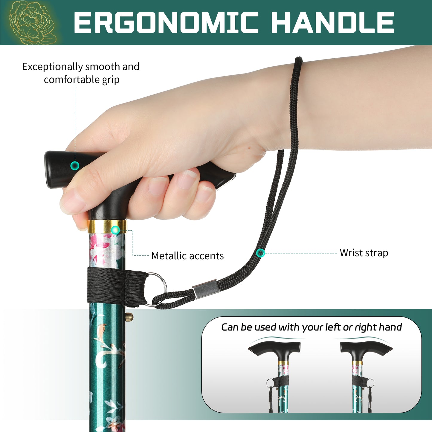 KEKOY Folding Cane, 5-Level Adjustable Height Walking Stick Lightweight Walking Cane for Men & Women - Foldable, Adjustable, Collapsible, Free Standing Cane with 2 Cane Tips