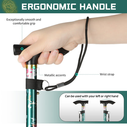 KEKOY Folding Cane, 5-Level Adjustable Height Walking Stick Lightweight Walking Cane for Men & Women - Foldable, Adjustable, Collapsible, Free Standing Cane with 2 Cane Tips