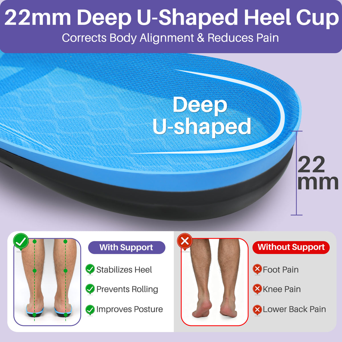 KEKOY 220+ lbs Heavy Duty Orthotic Insoles for Men & Women, 1.22" Medium Arch Support Shoe Inserts for Overpronation, Mild Flat Feet, Plantar Fasciitis Relief