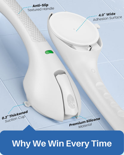 KEKOY Shower Handles for Elderly, Grab Bars for Bathroom, 17.5" Suction Shower Hand Rail, Anti-Slip Safety Bar with Strong Suction