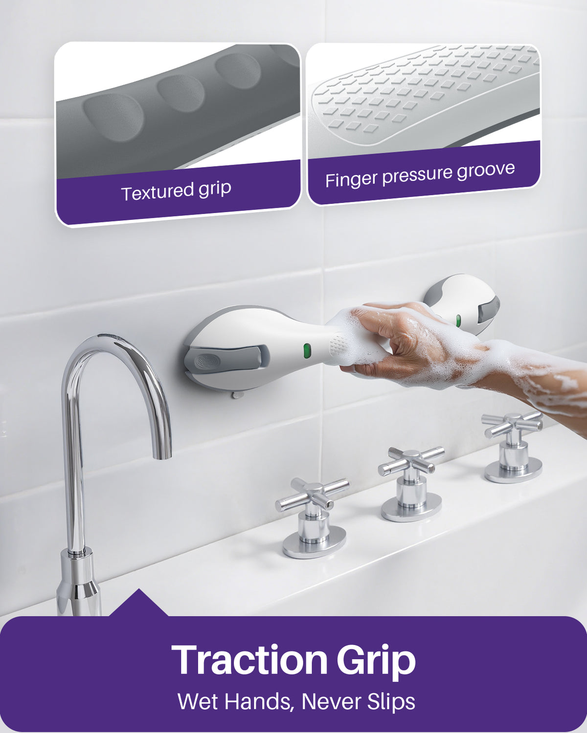 KEKOY 12" Shower Handles for Elderly, 2 Pack Dual-Layer Suction Grab Bars for Bathroom with Safety Indicator, No-Drill Shower Safety Bar for Seniors